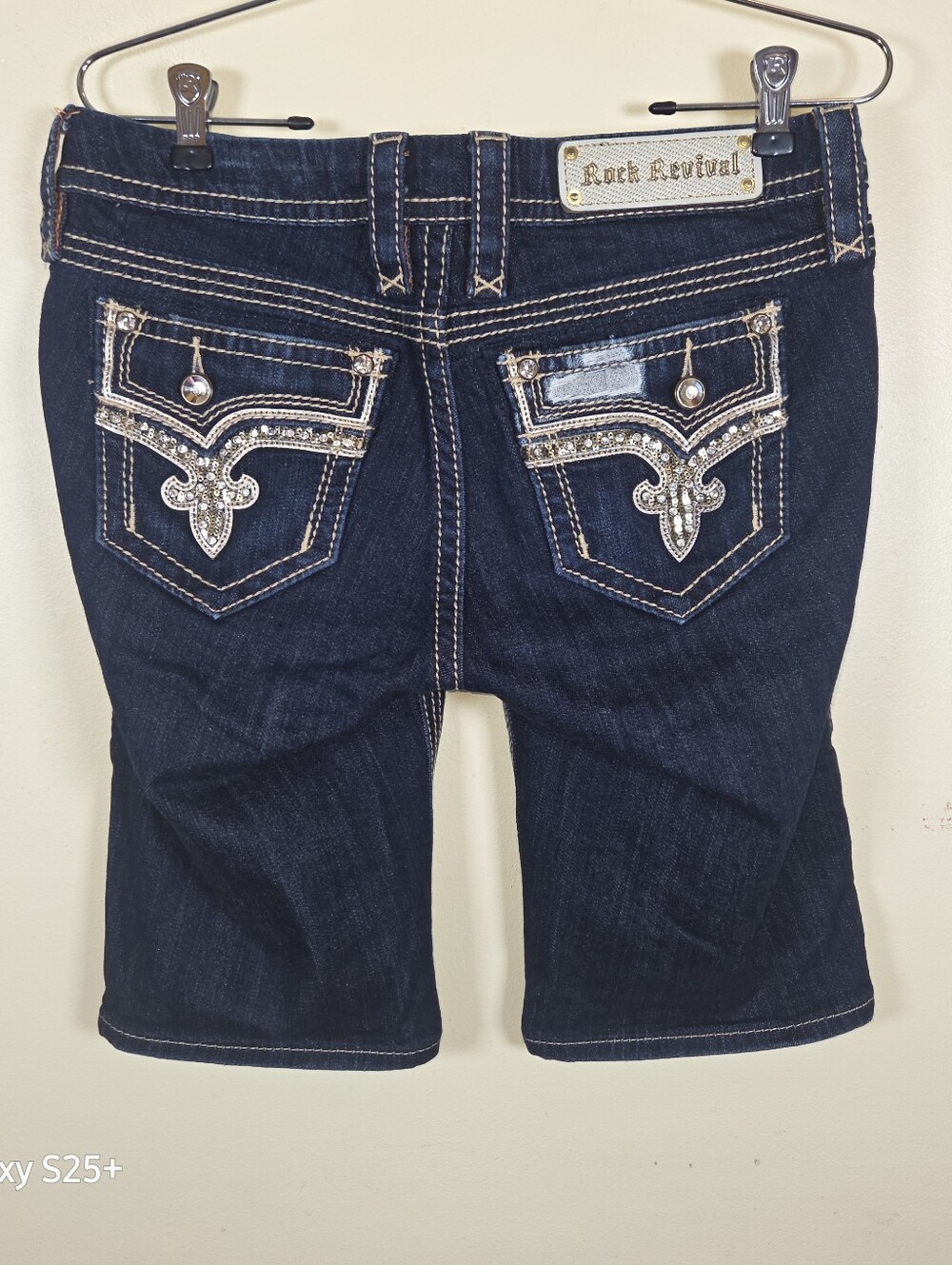 Rock Revival Betty Mid Rise Curvy Bermuda Shorts Bling Dark Wash Size 27